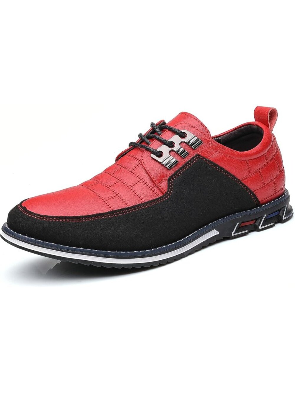 Men's Red & Black Grid Textured Two-tone Flexible Derby Oxfords Dress Sneakers